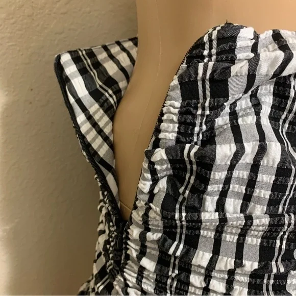 Zara Black White Plaid Rouched High Waisted Mini Skirt Size XS - Picture 7 of 7
